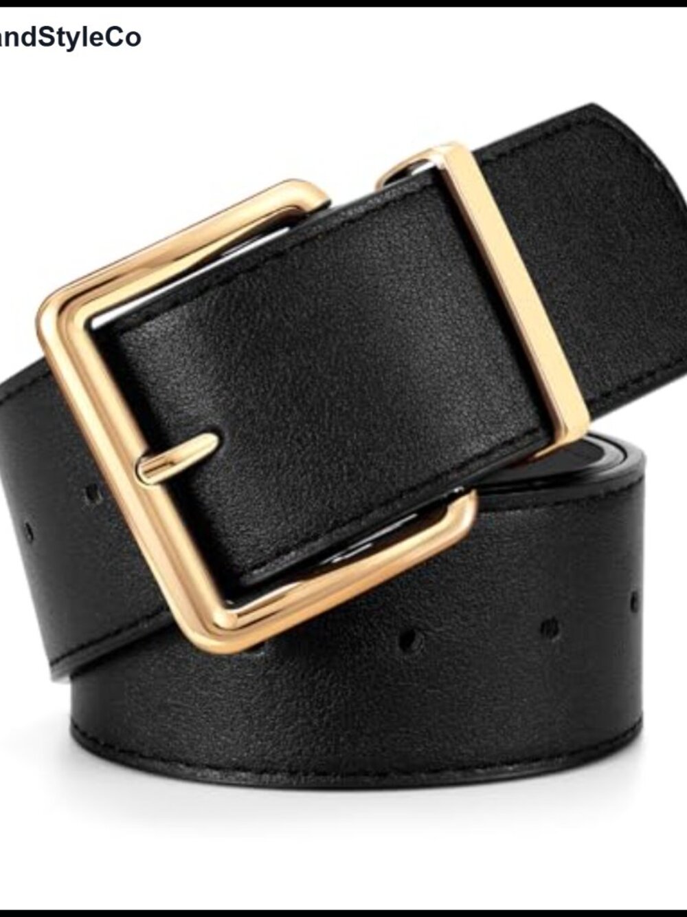 Women Wide PU Leather Belt Chunky Fashion Belt Gold Square Buckle Dresses